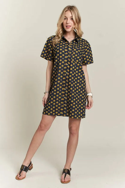 Floral Button-Up Mini Denim Dress in Dark - product view 5