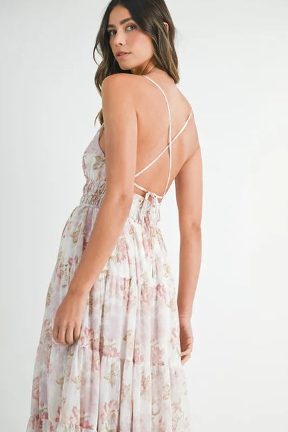 Floral Print Tiered Cami Maxi Dress - Pink - product view 7