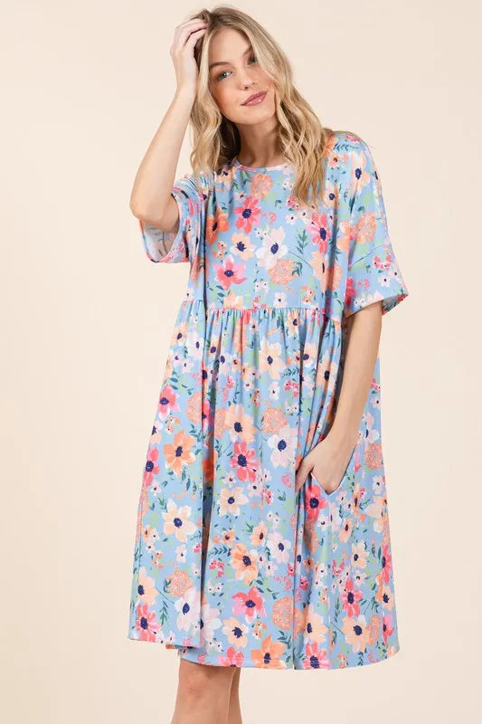 Floral Shirred Dress with Pockets in As Shown - product view 5