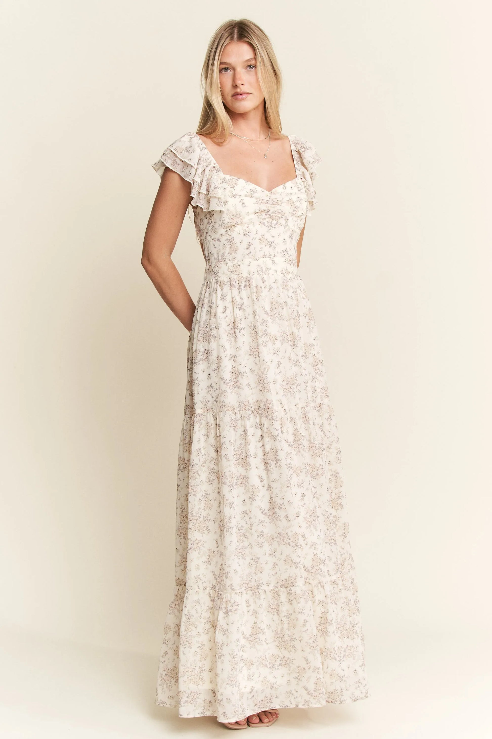 Full Size Ruffle Sleeve Tiered Maxi Dress Plus Size in Ivory - product view 15