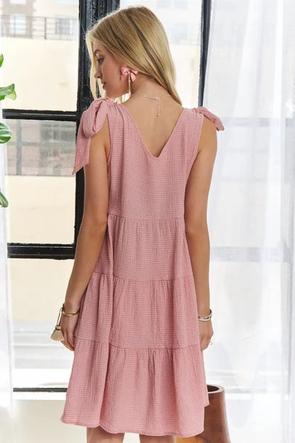 V-Neck Tie Shoulder Dress - Dusty Pink - product view 3