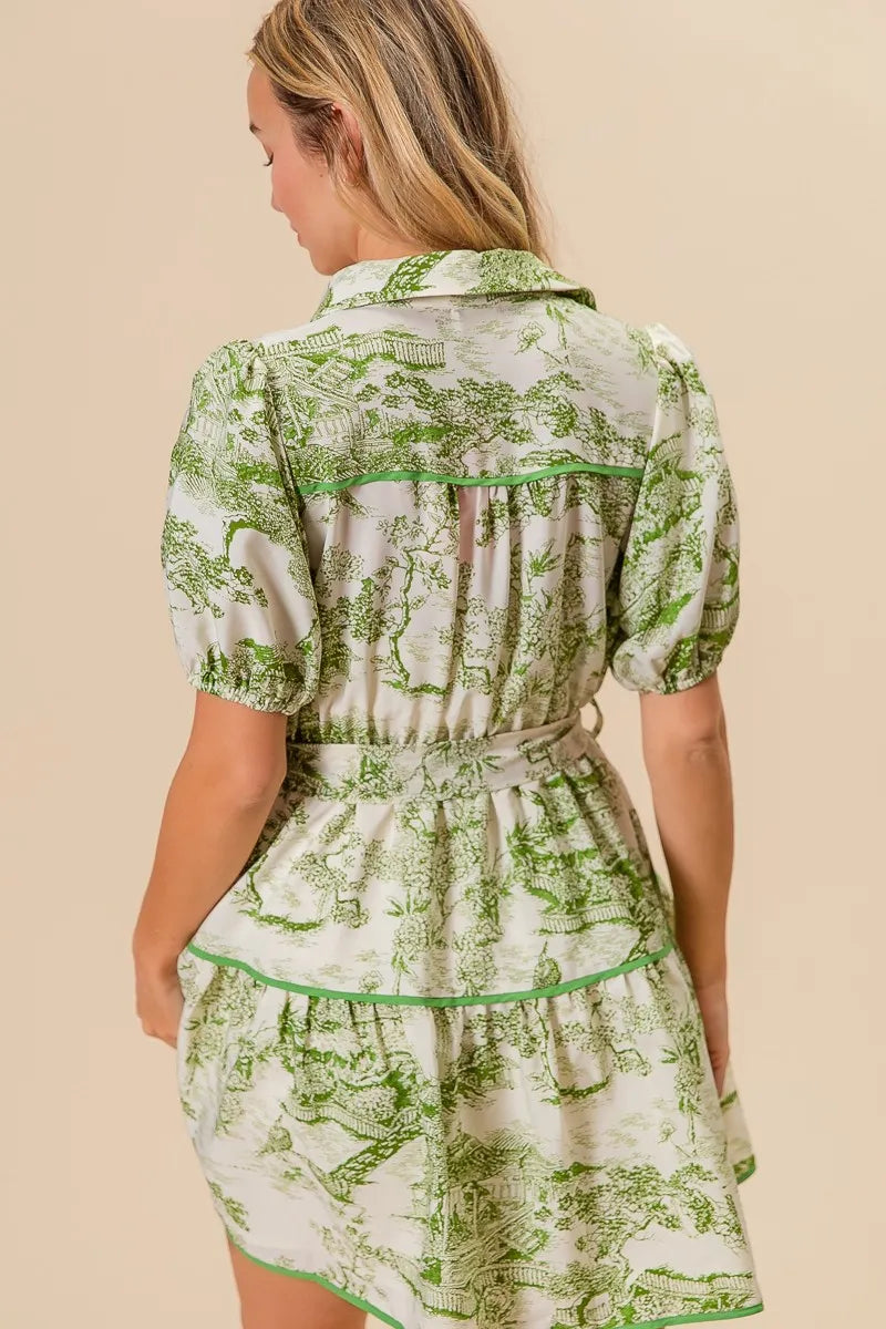Woven Printed Tiered Dress in Avocado - product view 18