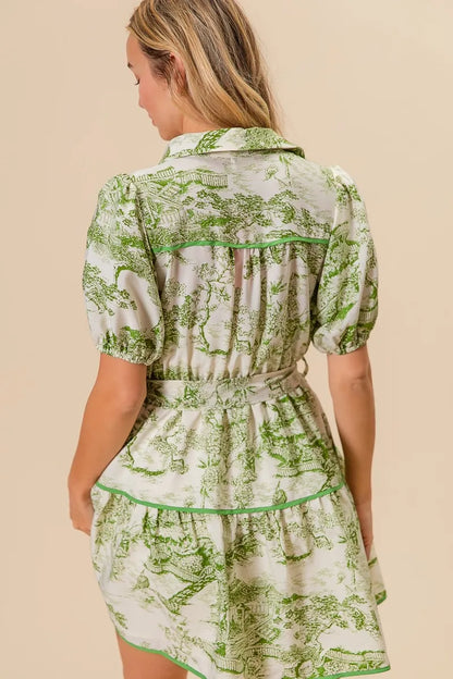 Woven Printed Tiered Dress in Avocado - product view 18