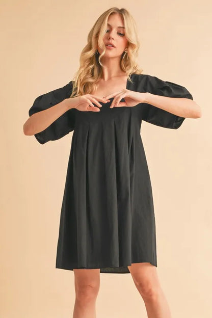Square Neck Babydoll Dress with Pockets - Black - product view 6