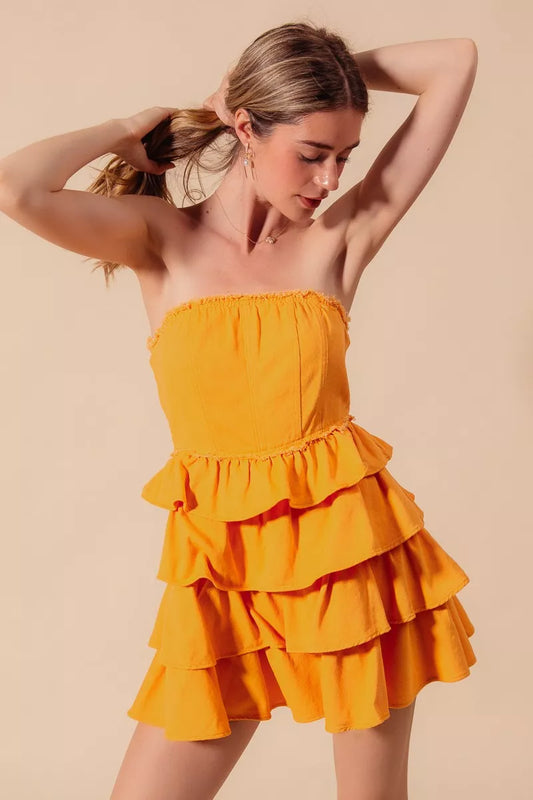 Strapless Ruffle Layered Game Day Cheer Up Dress - Gold - product view 2