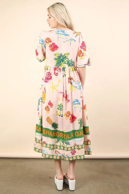 Button Down Printed Midi Dress - Blush Mix - product view 4