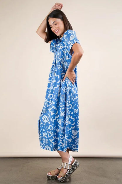 Plus Size Oversized Printed Shirt Midi Dress in Blue Mix - product view 2