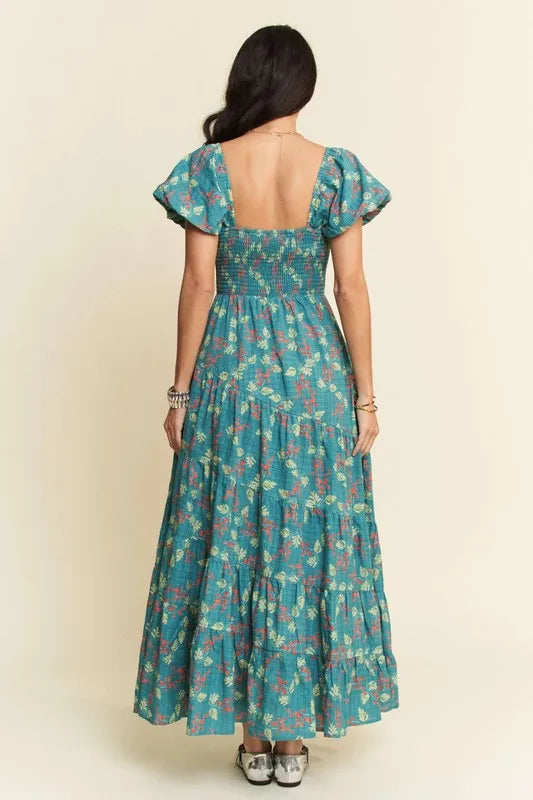 Lightweight Sweetheart Neck Textured Tiered Maxi Dress in Teal Green - product view 6