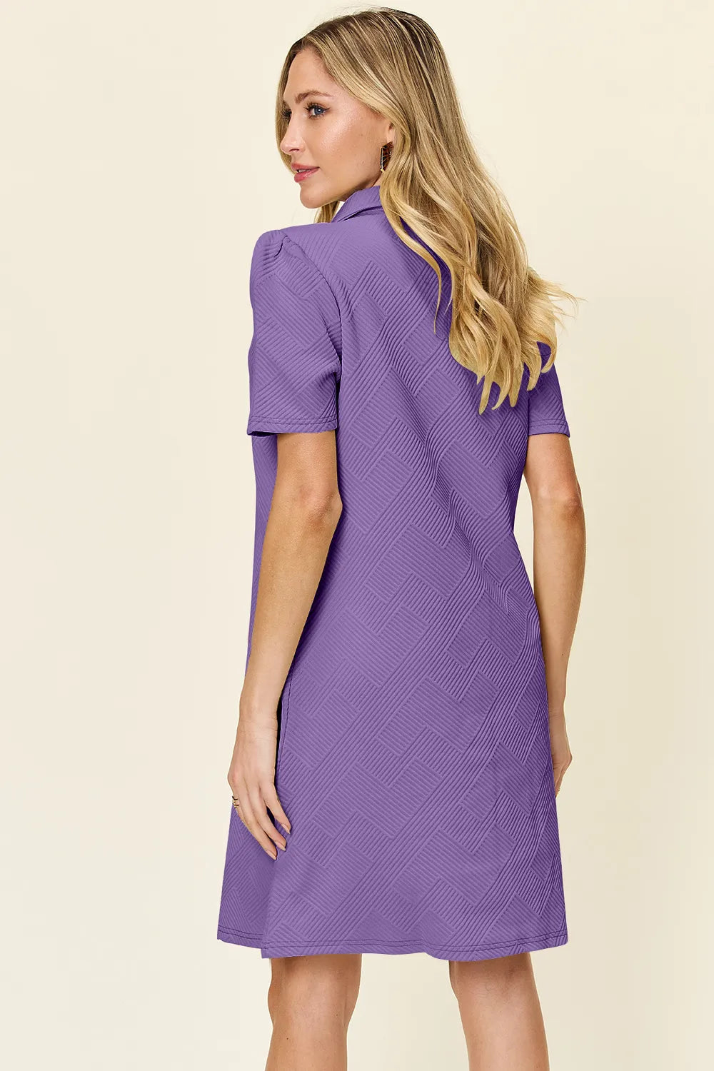 Full Size Texture Collared Neck Short Sleeve Dress in White, Lavender and more - product view 6