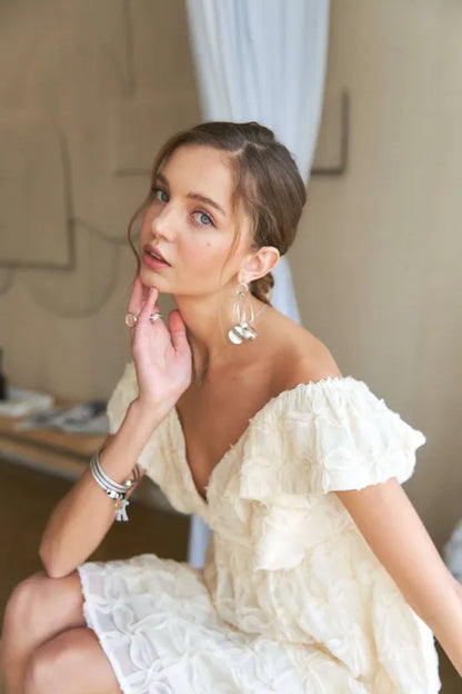 Tie Back V-Neck Ruffle Sleeve Dress in Ivory - product view 7