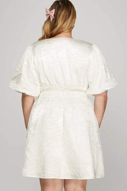 Crinkle Woven V-Neck Balloon Sleeve Mini Dress - Off White - product view 4