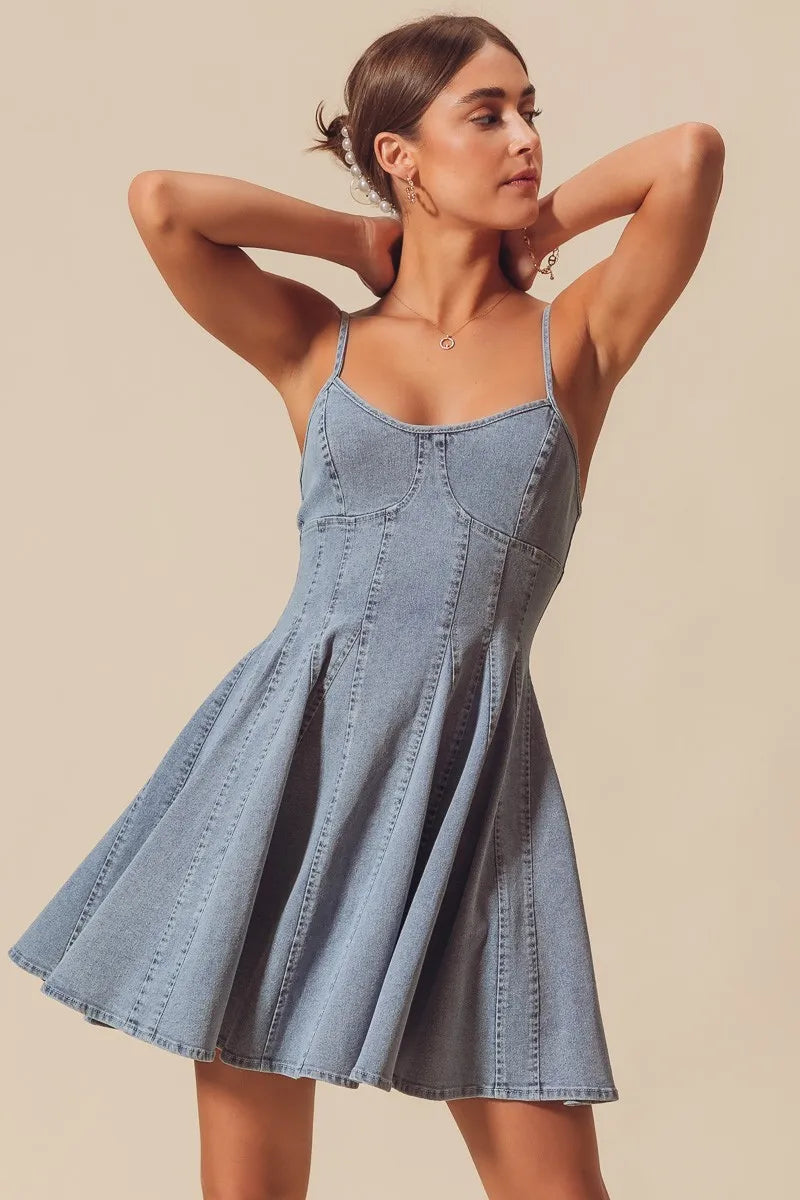 A Line Fit and Flare Denim Mini Dress - product view 5