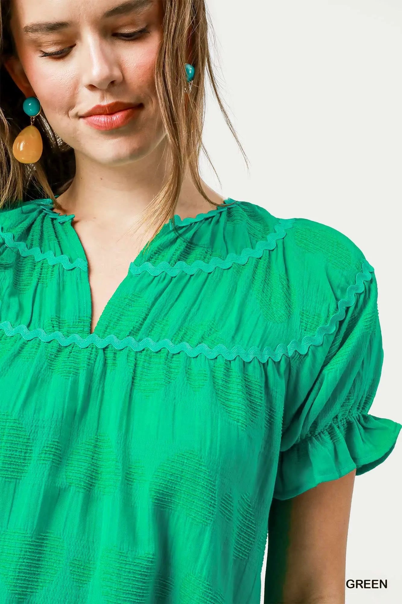 Heart Pattern Short Sleeve Ruffle Babydoll Dress - Green - product view 4