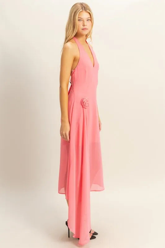 Chiffon Halter Asymmetrical Hem Dress - Rose - product view 2