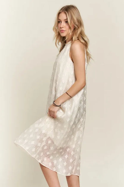 Applique Pearl Detail Grecian Neck Midi Dress in Beige - product view 4