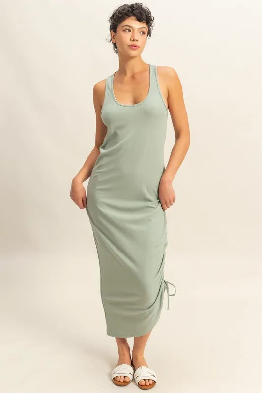 Scoop Neck Side Tie Detail Midi Dress in Sage Green - product view 1