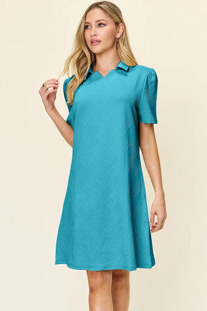 Full Size Texture Collared Neck Short Sleeve Dress in White, Lavender and more - product view 23