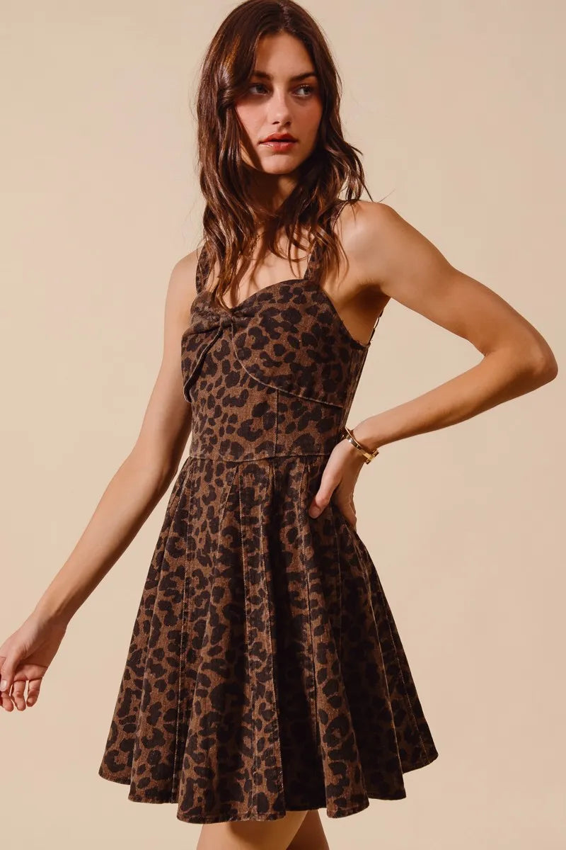 Mineral Washed Leopard Flare Cami Dress in Mocha Leopard - product view 7