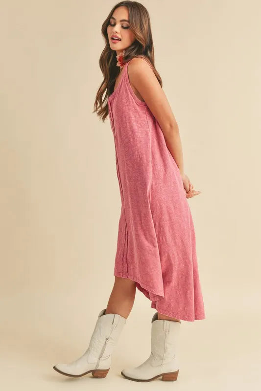 High-Low Hem Scoop Neck Midi Tank Dress in Rose - product view 3