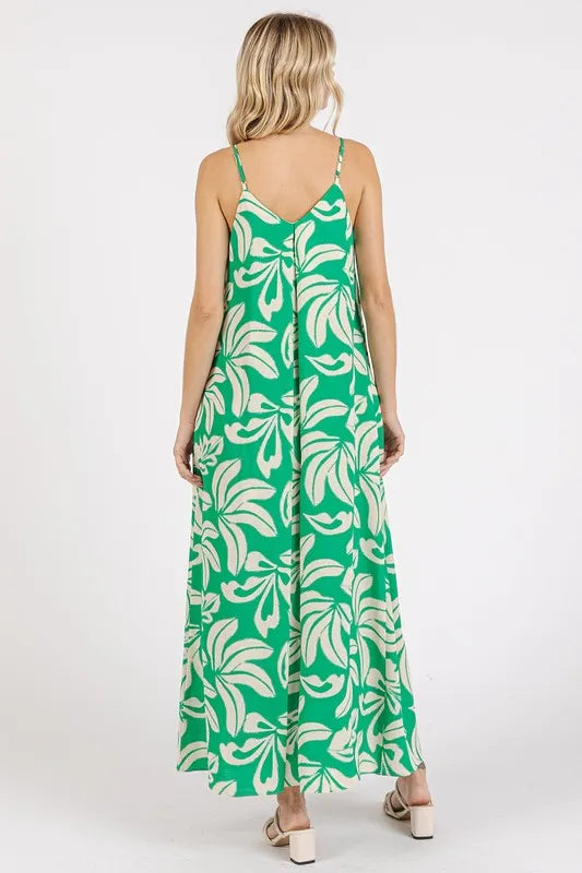 Printed V-Neck Maxi Cami Dress with Pockets - Kelly Green - product view 2