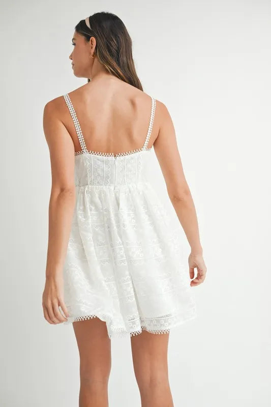 Eyelet Lace Babydoll Mini Cami Dress in Off White - product view 4