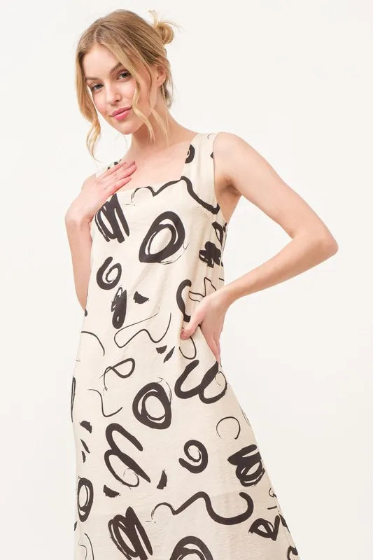 Square Neck Abstract Printed Maxi Dress in Beige - product view 5