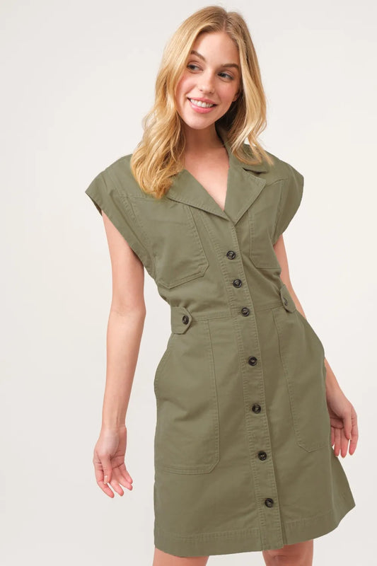 Button Up Sleeveless Dress in Olive - product view 1