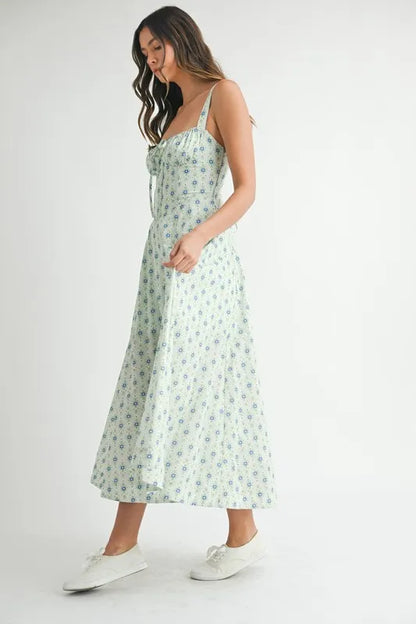 Floral Print Bustier Back Lace Up Midi Dress - Mint - product view 4