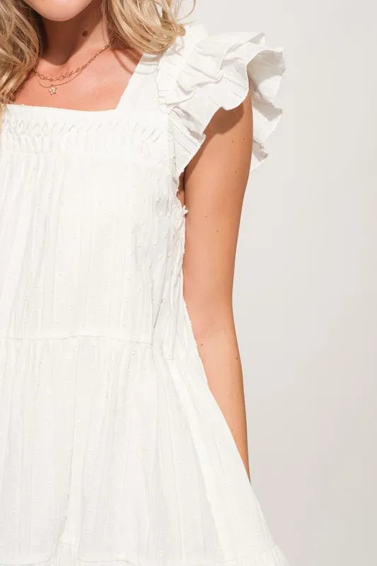 Origami Pleating Ruffled Sleeve Tiered Dress in Off White - product view 3