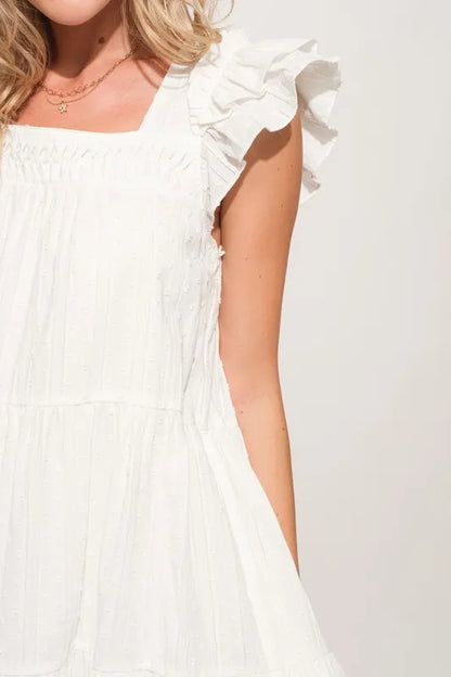 Origami Pleating Ruffled Sleeve Tiered Dress in Off White - product view 3