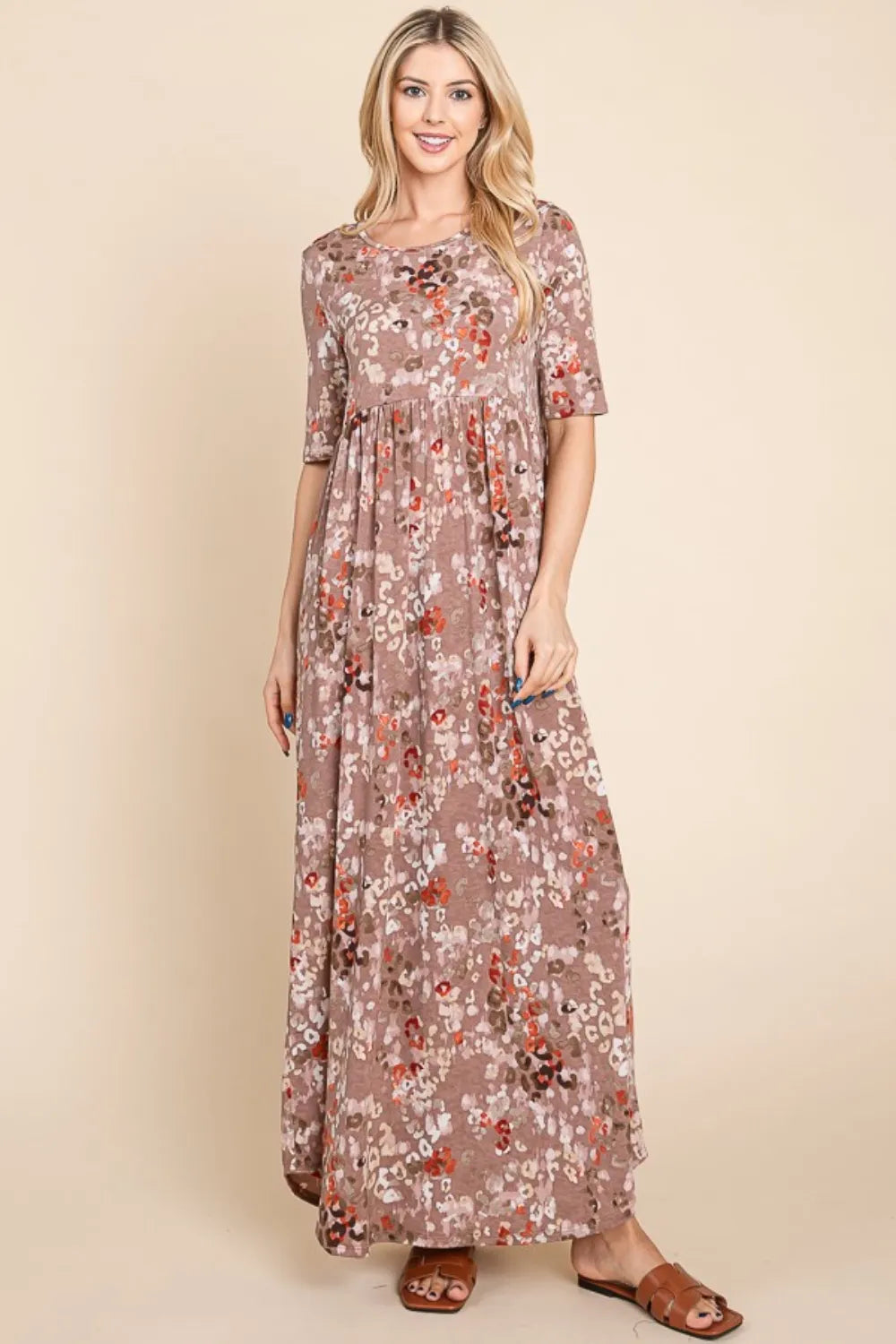 Printed Shirred Maxi Dress - Mocha - product view 3