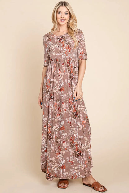 Printed Shirred Maxi Dress - Mocha - product view 3