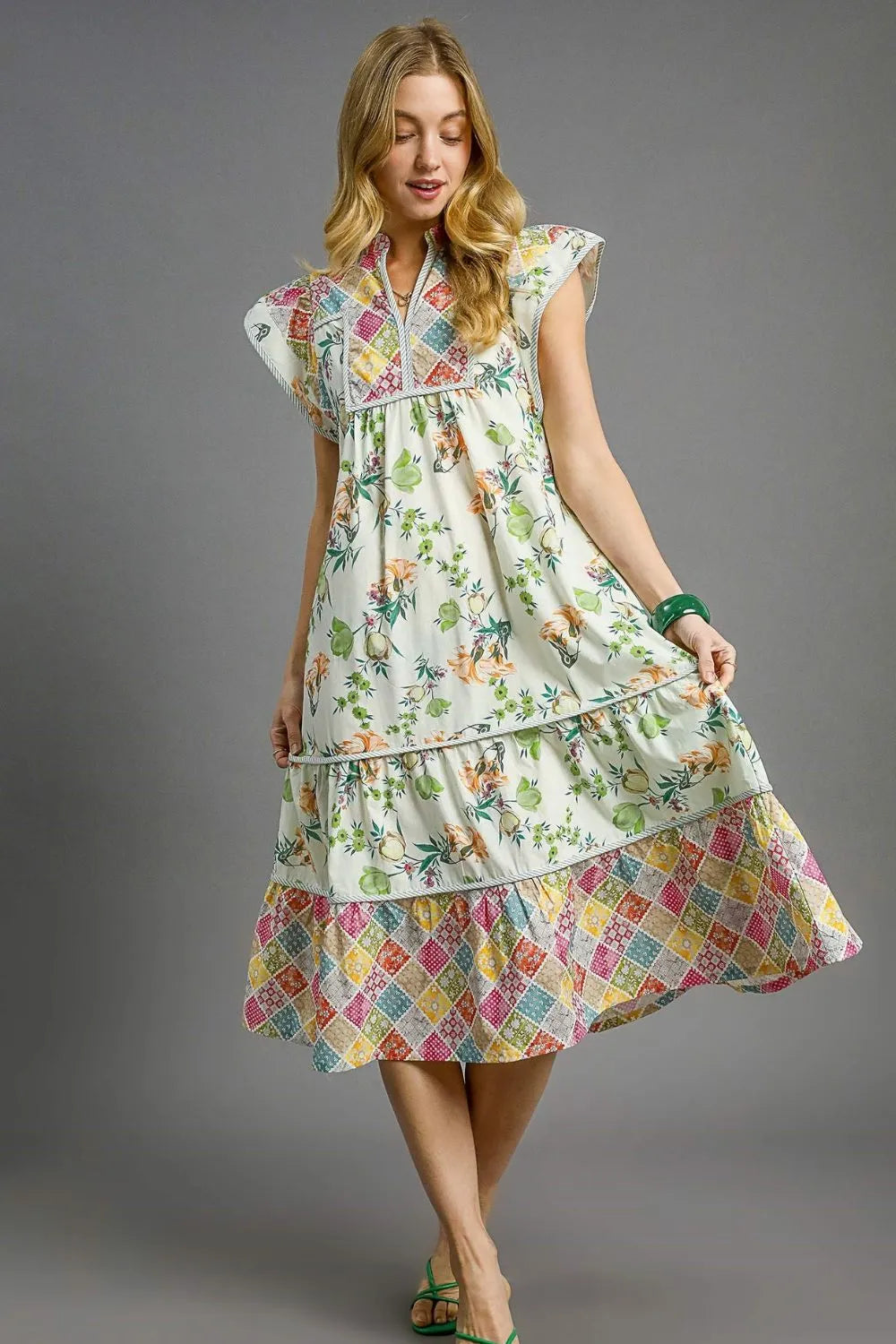 Patchwork Garden Midi Dress in Gum Leaf - product view 4