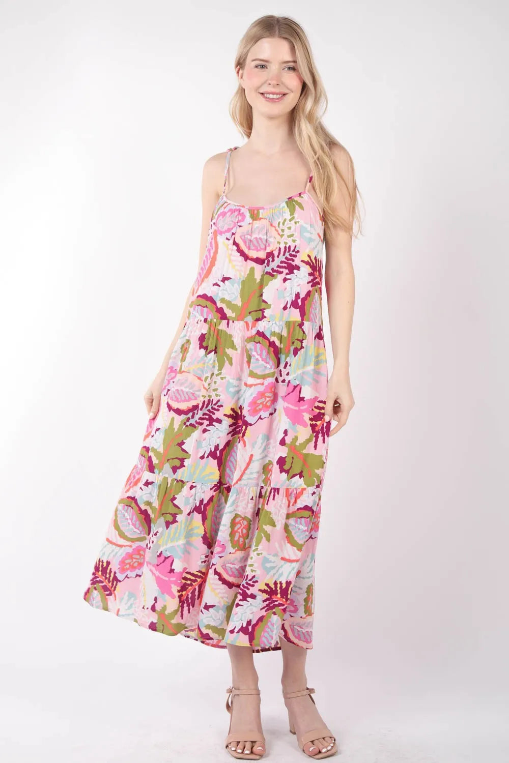 Tropical Printed Cami Midi Dress in Pink Mix - product view 1