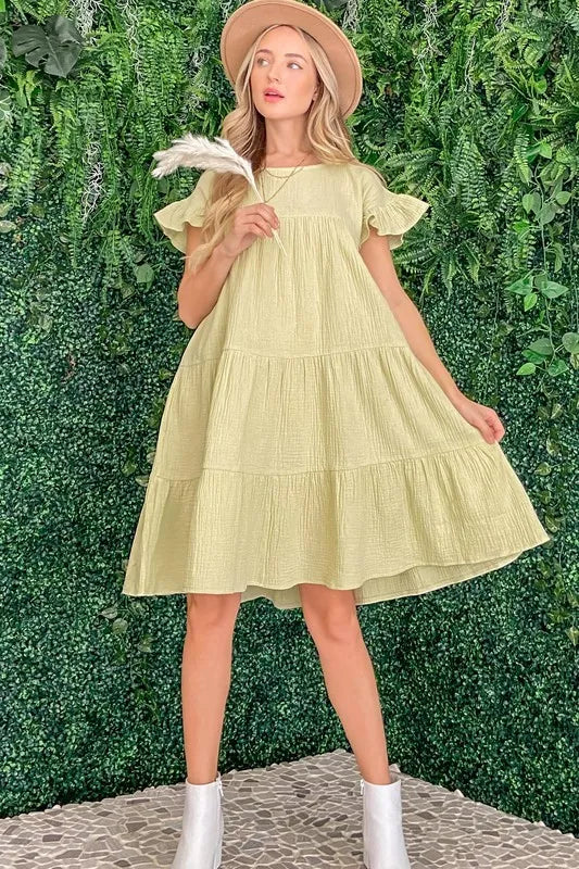 Cotton Gauze Baby Doll Casual Dress in Sage - product view 6