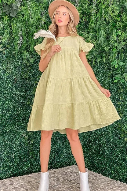 Cotton Gauze Baby Doll Casual Dress in Sage - product view 6