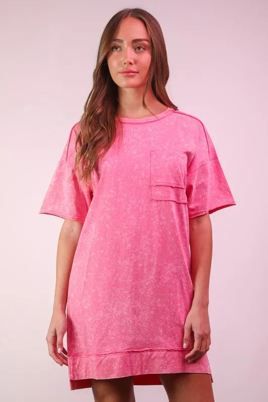 Plus Size Mineral Washed Knit Shift Mini Dress in Pink - product view 5