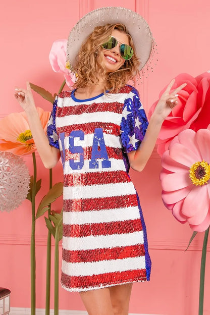 American Flag Theme Usa Print Sequin Dress - product view 1