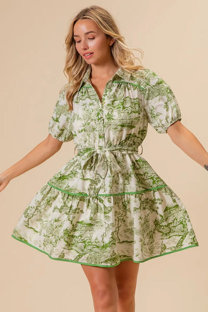 Woven Printed Tiered Dress in Avocado - product view 9