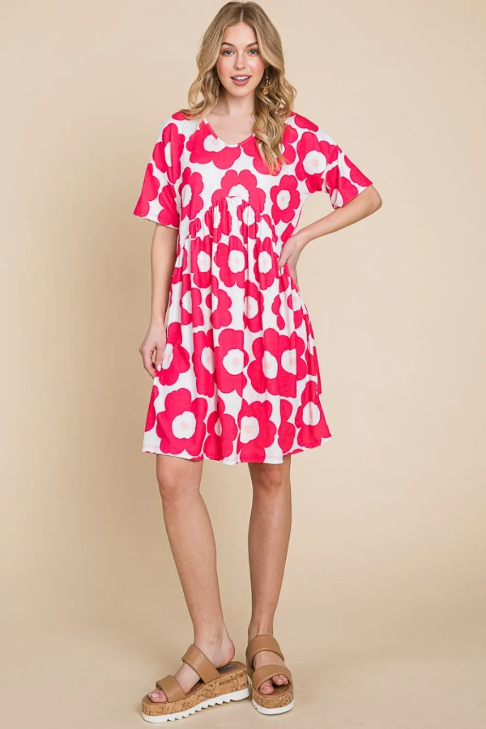 Flower Print Ruched Dress in Fuchsia - product view 5
