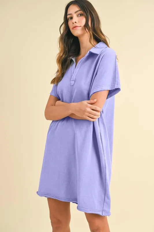 Mineral Washed Johnny Collar Short Sleeve Dress - Blue Purple - product view 2