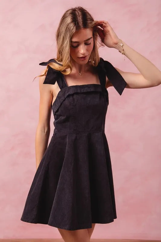 Fit and Flare Washed Gameday Dress - Black - product view 2