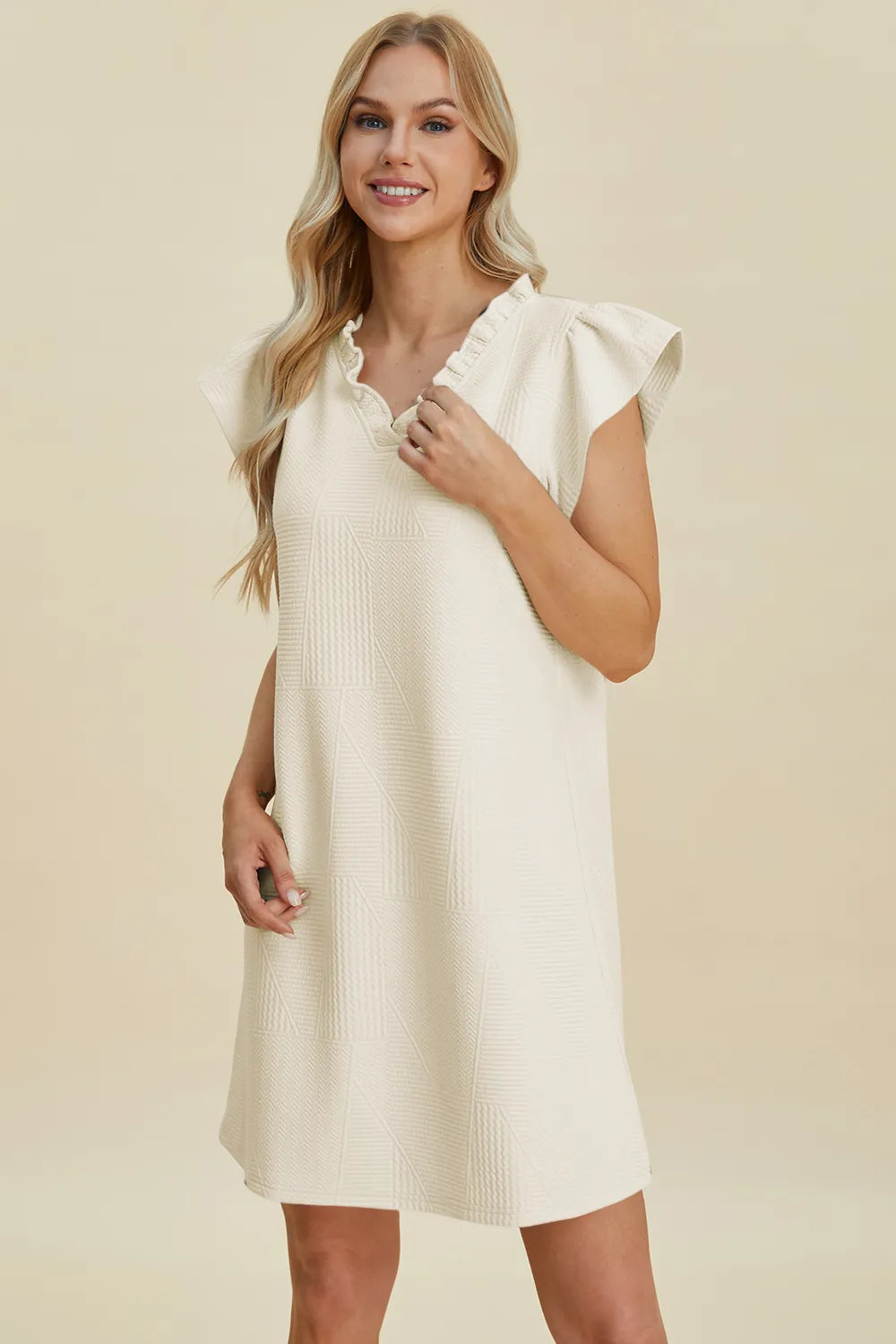 Full Size Ruffled V-Neck Cap Sleeve Dress in Dark Green, Black and more - product view 11
