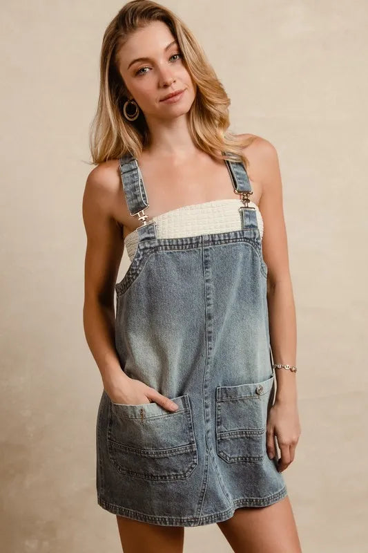 Washed Adjustable Strap Denim Overall Dress - Denim - product view 3