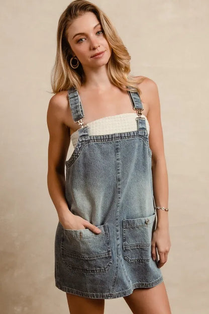 Washed Adjustable Strap Denim Overall Dress - Denim - product view 3