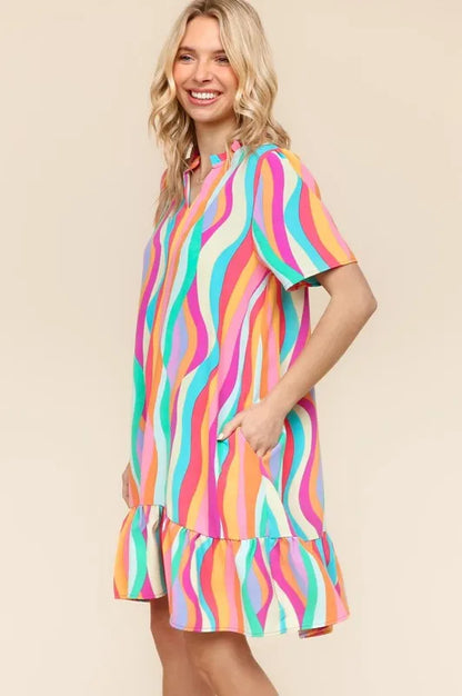 Tiered Woven Ruffle Hem Dress in Yellow/Green/Fuchsia - product view 2