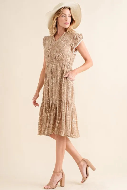 Boho Printed Tiered Maxi Dress in Taupe - product view 4
