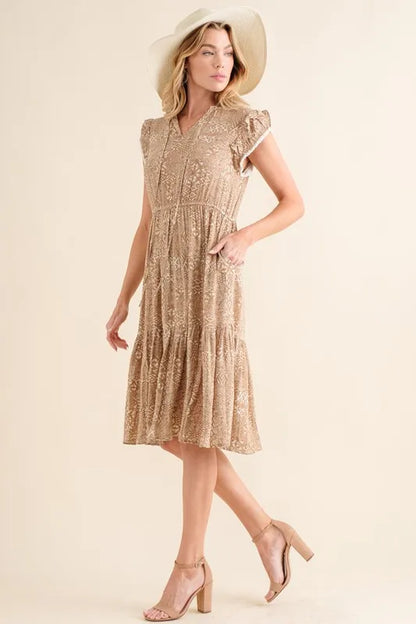 Boho Printed Tiered Maxi Dress in Taupe - product view 4