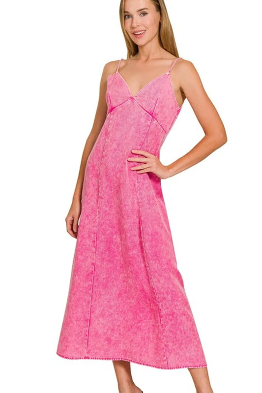 Tencel Mineral Washed Maxi Dress - Hot Pink - product view 1