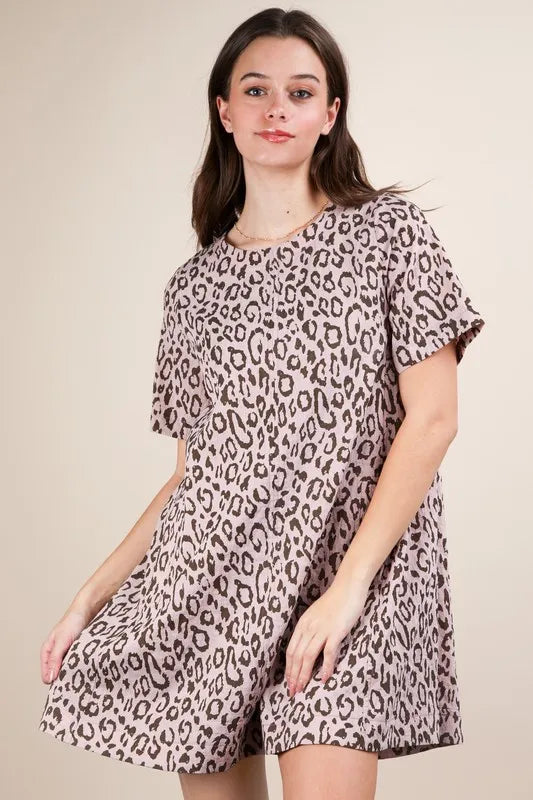 Leopard Printed Comfy Mini Dress in Blush - product view 3
